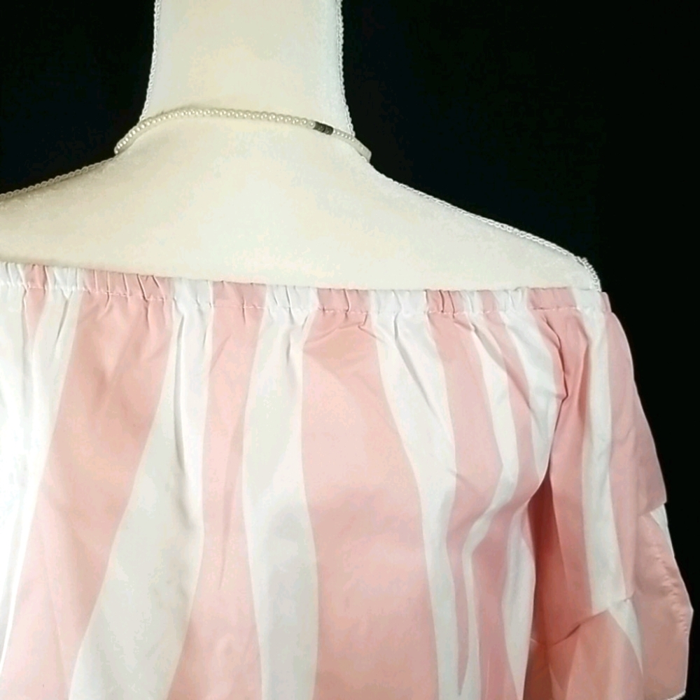 Pattern Cold Shoulder Bow pink and white Top. M - Picture 7 of 12